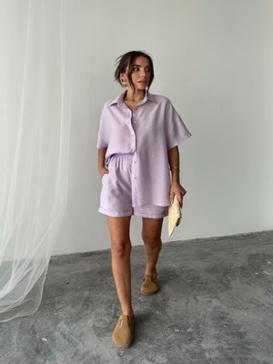Efnaz Style Gömlek - Şort Takım - Lila