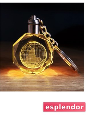 Özgürce Renkli Kristal Dünya Motifli Işıklı Anahtarlık, Şık ve Renkli Tasarım