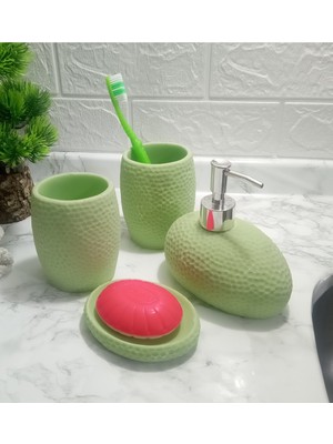 PremiumPort Yeşil Renkli 4'lü Banyo Seti, 20X20X13 Cm, Pratik ve Şık Tasarım