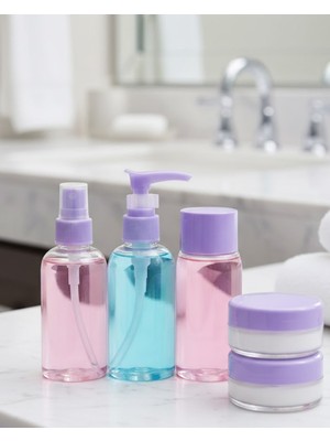 PremiumPort Pratik ve Şeffaf 5'li Seyahat Banyo Seti, Kolay Taşıma ve Düzen Sağlar