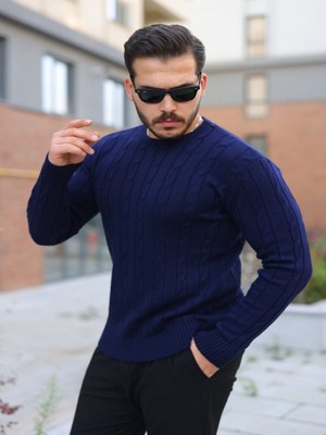 Efnaz Style Erkek Örgü Desen Bisiklet Yaka Kazak