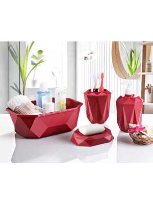 PremiumPort Geometrik Tasarımlı 4’lü Banyo Seti Sabunluk Diş Fırçalık Sıvı Sabunluk