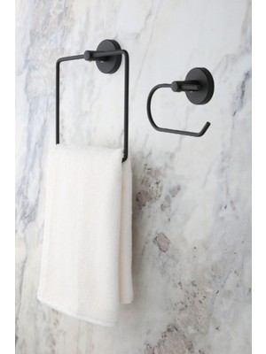 PremiumPort Siyah Kare Havluluk ve Tuvalet Kağıtlığı 2'li Set, Şık ve Fonksiyonel