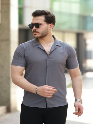 Efnaz Style Erkek Apaj Yaka Kısa Kollu Gömlek