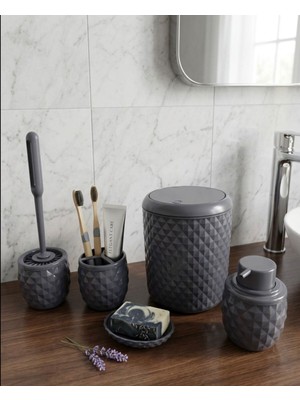 PremiumPort 5'li Banyo Seti: Otomatik Çöp Kovası, Firçalık, Sabunluk ve Diş Fırçalık