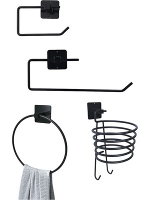 PremiumPort Pratik Tuvalet Kağıdı, Kağıt Havlu, Yuvarlak Havlu ve Fön Tutucu Seti