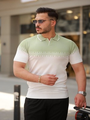Efnaz Style Erkek Hemşire Yaka Çift Renk Kısa Kollu Tişört