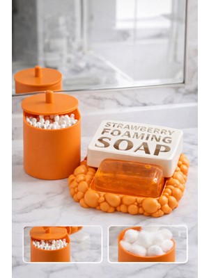 PremiumPort Şık 2'li Banyo Dekoratif Seti – Sabunluk ve Kulak Çubuğu Kutusu