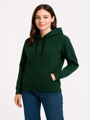 Efnaz Style Üç Iplik Kapüşonlu Kanguru Çepli Sweatshirt Hoodie - Haki