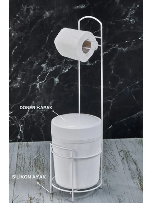 PremiumPort Şık Metal Standlı Banyo ve Mutfak Çöp Kovası Seti