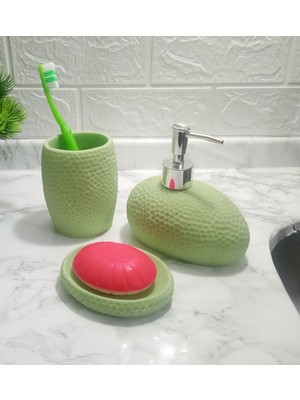 PremiumPort Yeşil Renkli 3'lü Banyo Seti, 20X20X13 Cm, Pratik ve Şık Tasarım