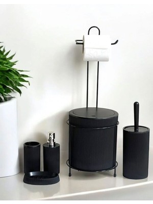 PremiumPort 6 Parça Banyo Seti Metal Standlı Çöp Kovası ve Tuvalet Fırçası