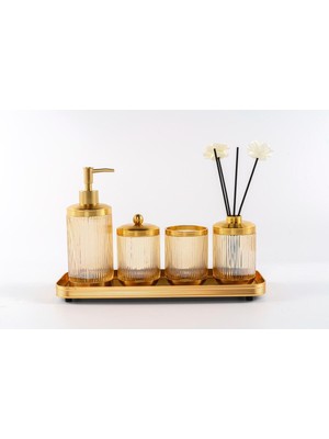 PremiumPort Şık 5 Parça Banyo Seti, Amber Gold, Modern ve Kullanışlı Tasarım