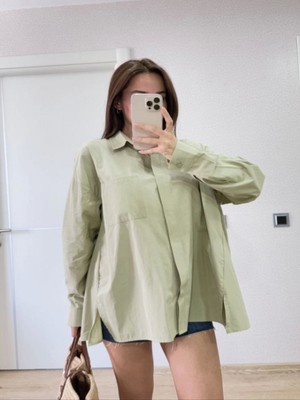 Efnaz Style Yakalı Yandan Yırtmaçlı Gömlek - Yeşil