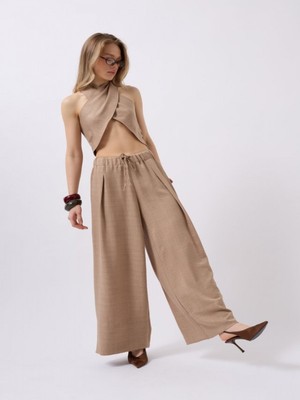 Efnaz Style Düşük Bel Oversize Keten Pantolon