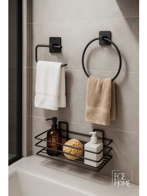 PremiumPort 3'lü Yapışkanlı Banyo Düzenleyici Seti, Şampuanlık, Havluluk ve Wc Kağıtlığı