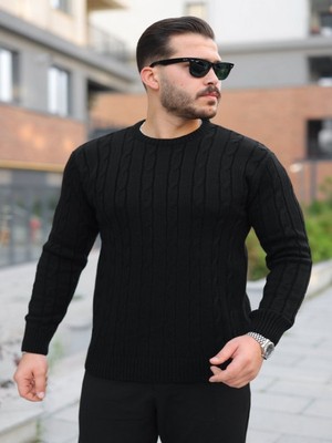 Efnaz Style Erkek Örgü Desen Bisiklet Yaka Kazak