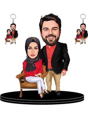 Özgürce Kişiye Özel Çift Figürlü 3D Ahşap Biblo ve Anahtarlık Seti