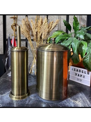 PremiumPort Antik Gold Banyo Kovası ve Fırça Seti, Klasik ve Vintage Tarz