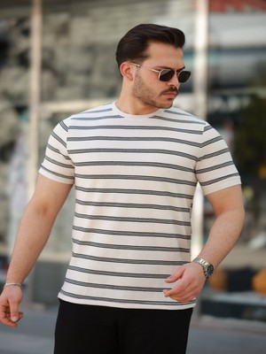 Efnaz Style Erkek Çizgili Kısa Kollu T-Shirt