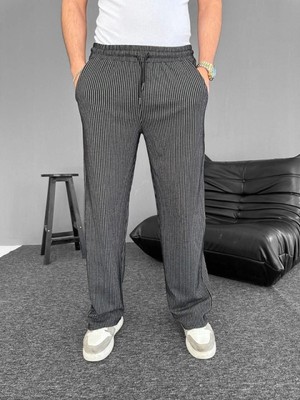 Efnaz Style Su Yolu Çizgili Cepli Pantalon - Siyah