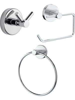 PremiumPort Banyo Seti: Bornoz Askılığı, Tuvalet Kağıtlık ve Yuvarlak Havluluk