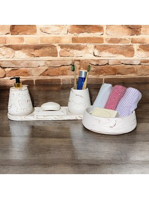 PremiumPort Şık Mermer Desenli 5 Parça Banyo Takımı, Estetik ve Modern Tasarım
