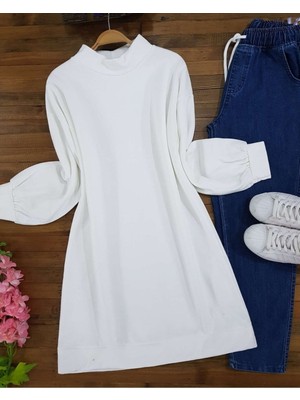 Moda Morfo Boğazlı Üç İplik Polar -Beyaz