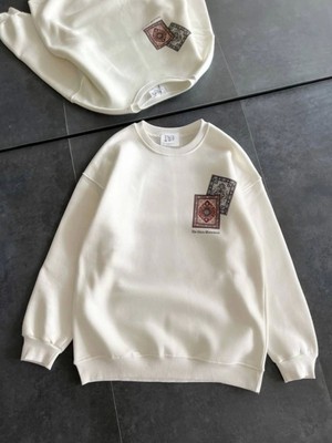 Efnaz Style Bisiklet Yaka Baskılı Sweatshirt - Beyaz