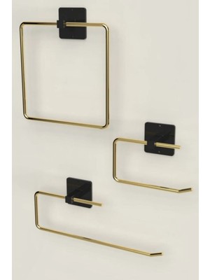 PremiumPort Paslanmaz Gold Rulo ve Kare Havluluk Seti, Banyo ve Mutfak Için 3'lü