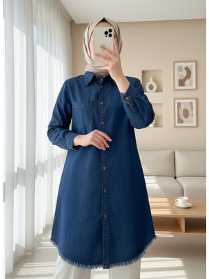 Moda Morfo Renkli Kot Tunik  -İndigo