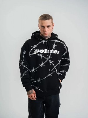 Efnaz Style Polızeı Premium Kalite Kapşonlu Varak ve Pano Baskılı Sweatshirt - Siyah