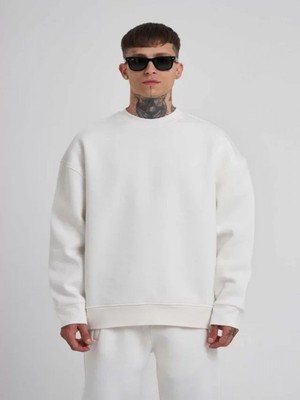 Efnaz Style Unisex Biskilet Yaka Üç Iplik Sweatshirt - Beyaz
