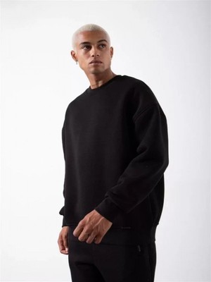 Efnaz Style Unisex Biskilet Yaka Üç Iplik Sweatshirt - Siyah