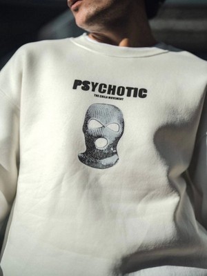 Efnaz Style Kışlık Bisiklet Yaka Baskılı Sweatshirt - Beyaz