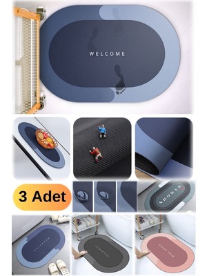 PremiumPort 3'lü Profesyonel Su Emici Köpük Paspas Seti, Banyo ve Jakuzi Için