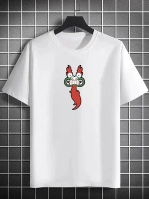 Efnaz Style Unisex Bisiklet Yaka Baskılı Oversize T-Shirt - Beyaz