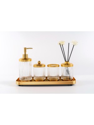 PremiumPort Şık 5 Parça Banyo Seti, Parlak Gold Renk, Modern ve Kullanışlı Tasarım