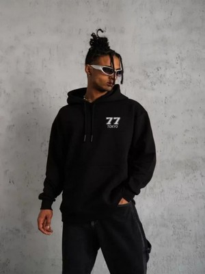Efnaz Style Unisex Kapşonlu Baskılı Sweetshirt - Siyah