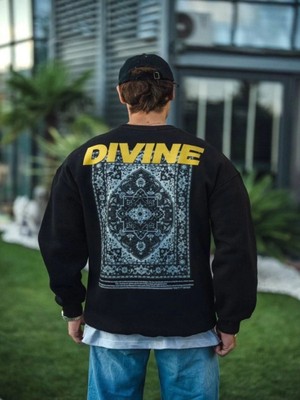 Efnaz Style Kışlık Bisiklet Yaka Baskılı Sweatshirt - Siyah