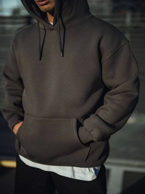 Efnaz Style Üç Iplik Penye Kapşonlu Basic Sweatshirt - Antrasit
