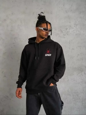 Efnaz Style Unisex Kapşonlu Baskılı Sweetshirt - Siyah