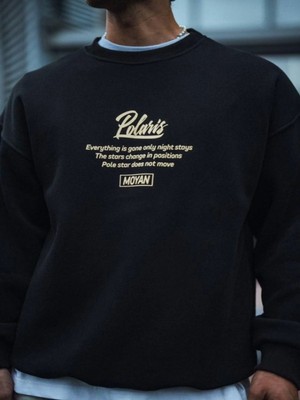 Efnaz Style Kışlık Bisiklet Yaka Ön ve Arka Baskılı Sweatshirt - Siyah