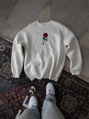 Efnaz Style Unisex Bisiklet Yaka Ön ve Arka Baskılı Sweatshirt - Beyaz
