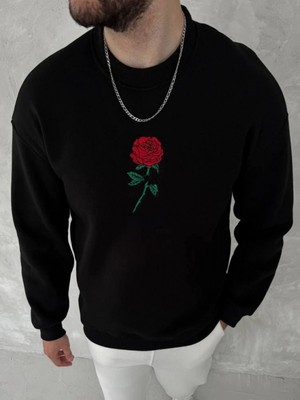 Efnaz Style Unisex Bisiklet Yaka Ön ve Arka Baskılı Sweatshirt - Siyah
