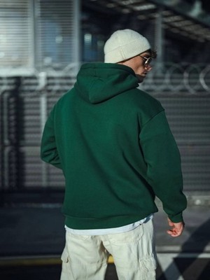 Efnaz Style Üç Iplik Penye Kapşonlu Basic Sweatshirt - Haki