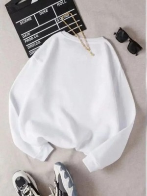 Efnaz Style Üç Iplik Biskilet Yaka Basic Sweatshirt - Beyaz