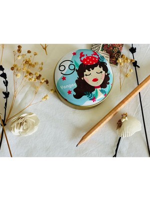 Özgürce Yengeç Burcu Desenli Metal Kutu, Çok Amaçlı Saklama Kutusu