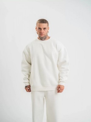 Efnaz Style Uzun Kol Bisiklet Yaka Basic Sweatshirt - Beyaz