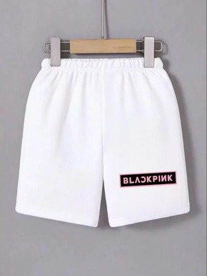 Efnaz Style Beli Lastikli Baskılı Mini Şort - Beyaz